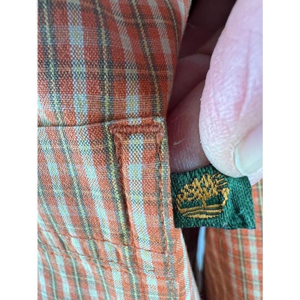 Timberland Mens XL Button Up Dress Shirt Orange Plaid Casual Long Sleeve EUC - Picture 4 of 4